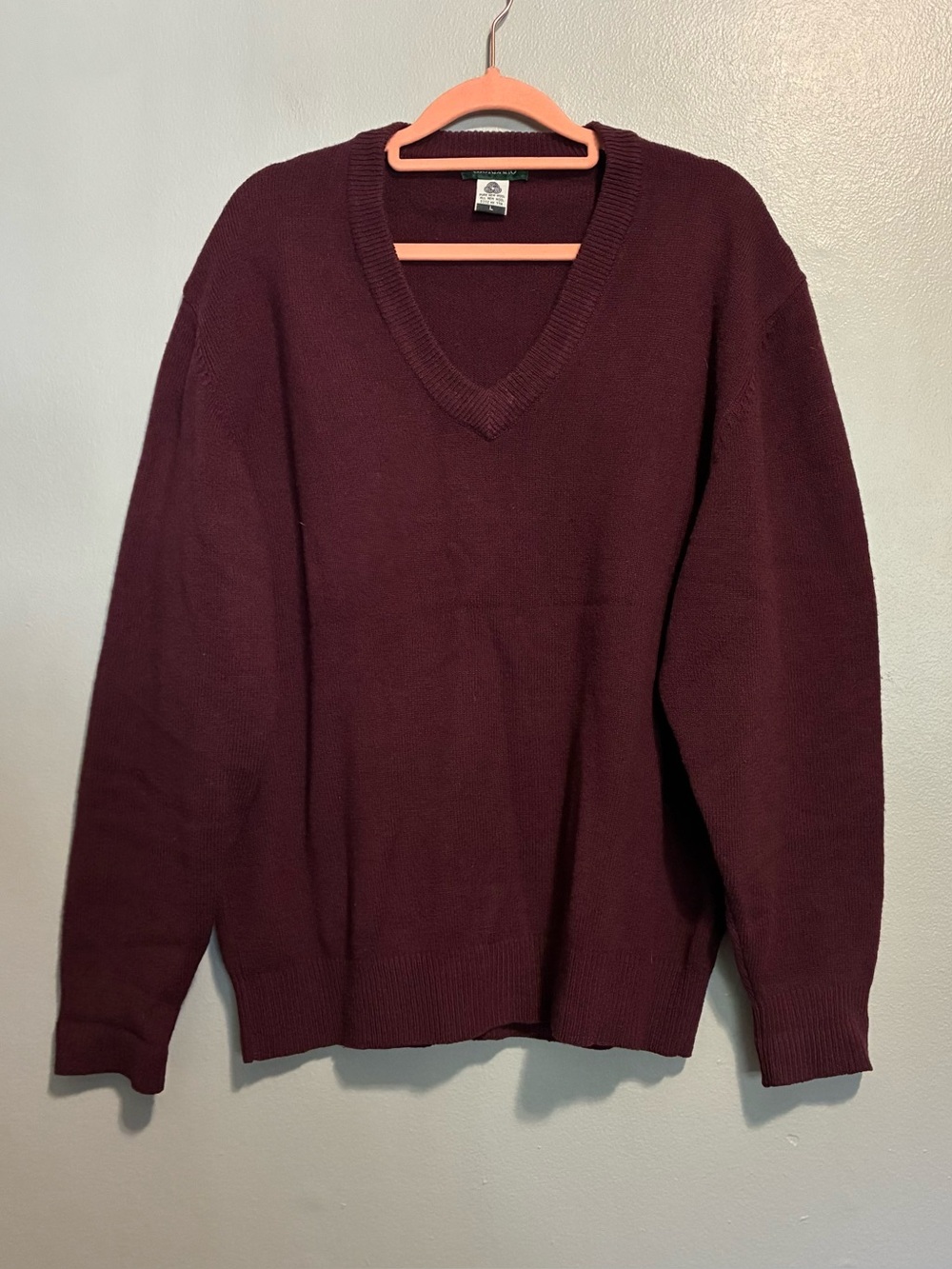 Giordano 100% Lambswool Burgundy V-Neck Sweater Winter Cozy Men’s Large Workwear
